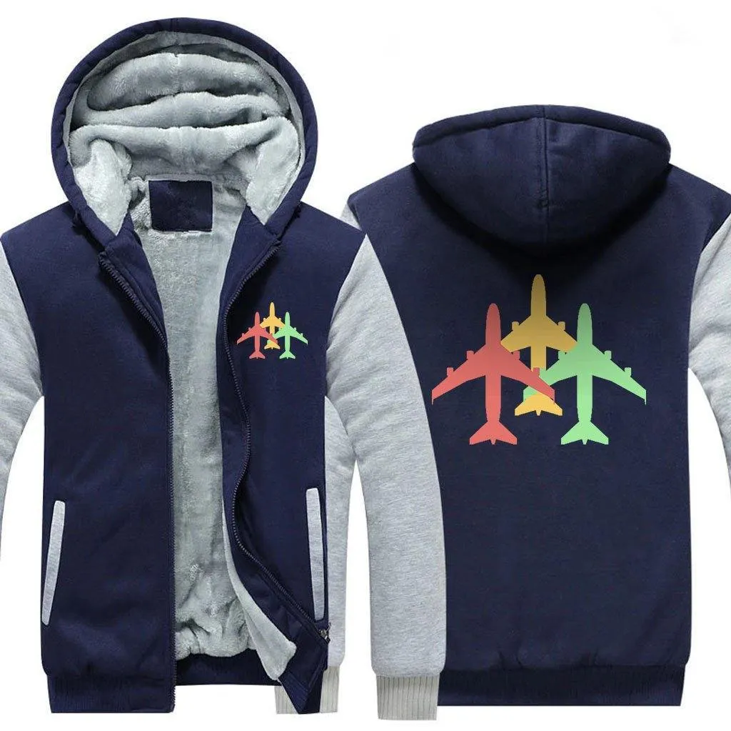 3 COLOUR AIRPLANE WINTER THICK ZIP SWEATSHIRT