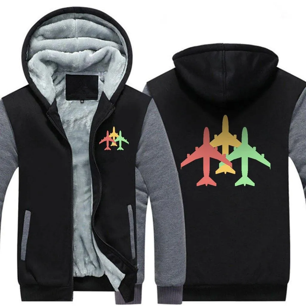 3 COLOUR AIRPLANE WINTER THICK ZIP SWEATSHIRT