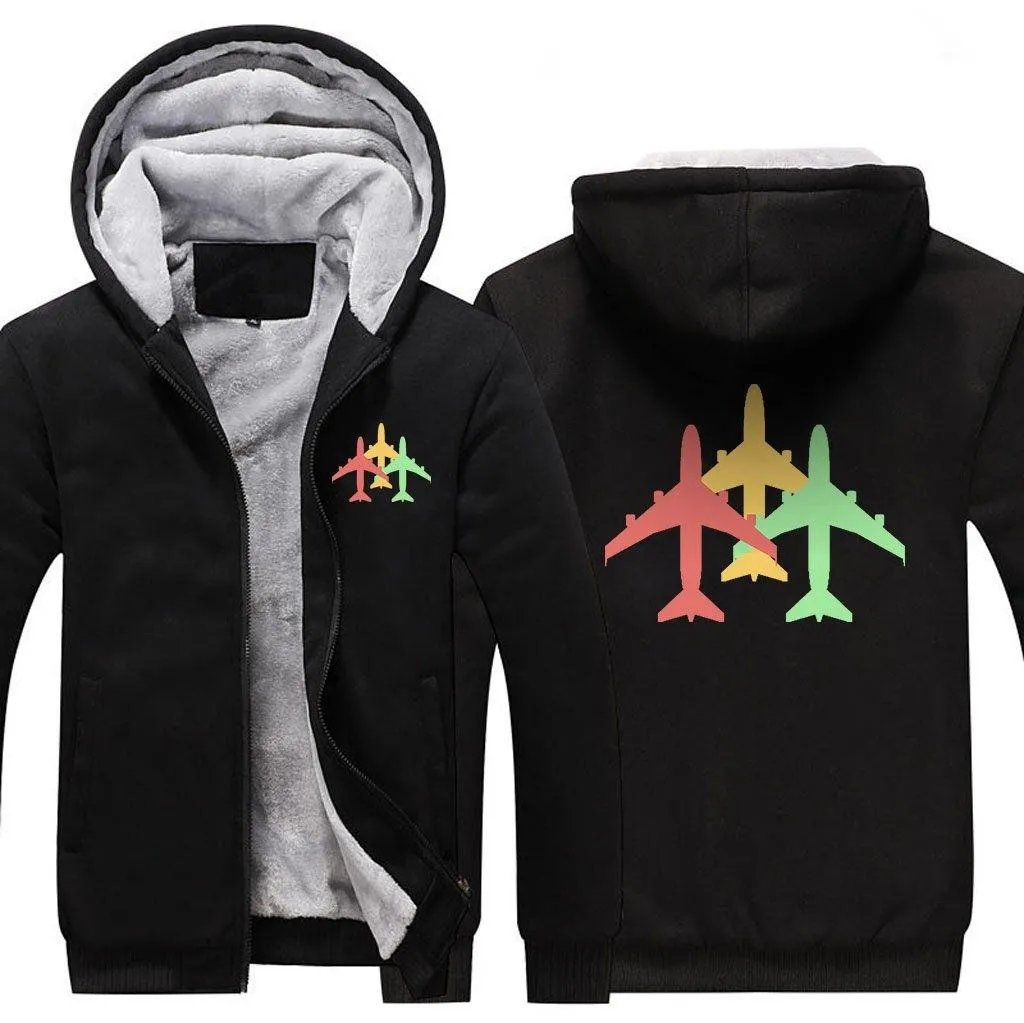 3 COLOUR AIRPLANE WINTER THICK ZIP SWEATSHIRT