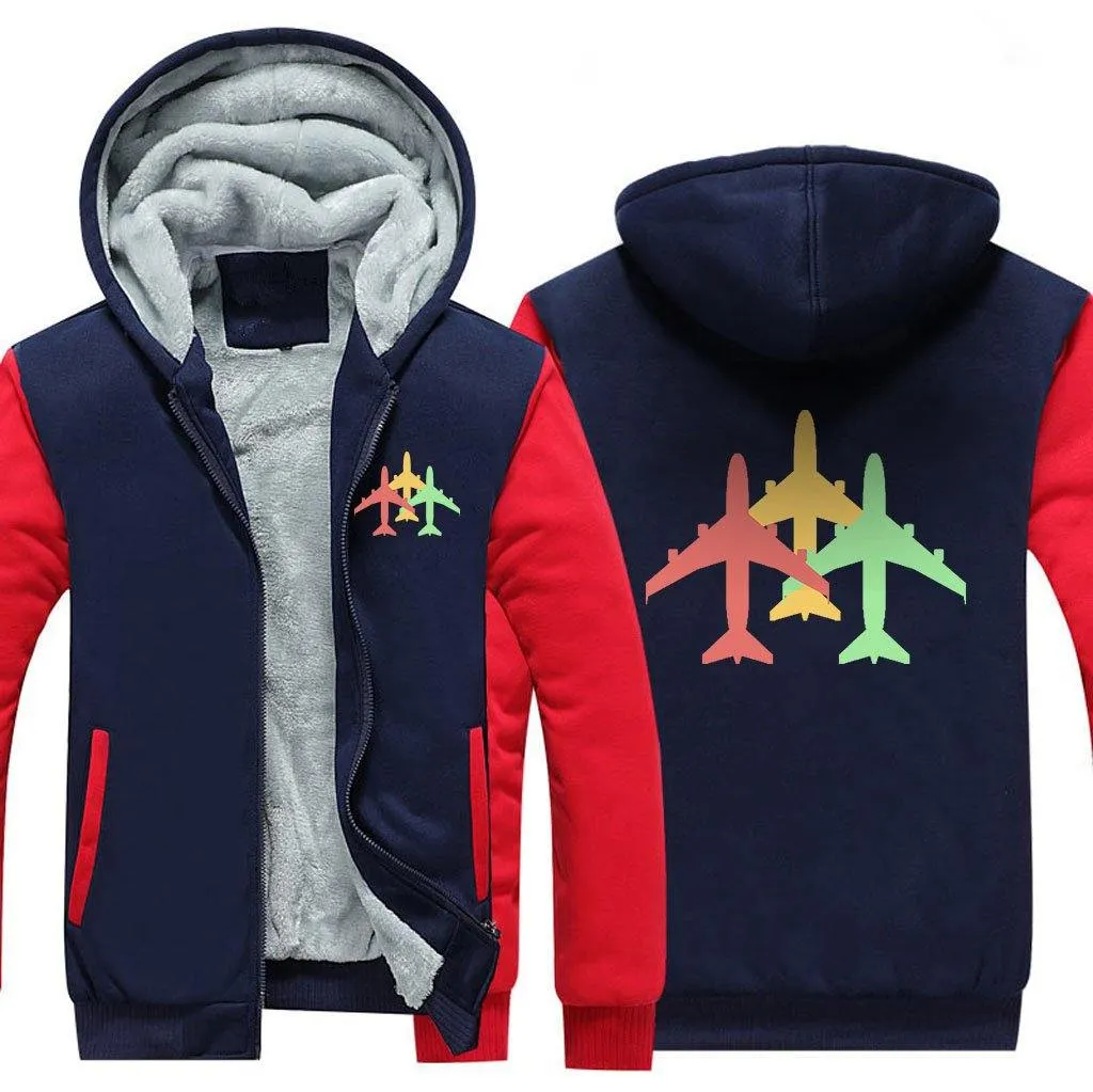 3 COLOUR AIRPLANE WINTER THICK ZIP SWEATSHIRT