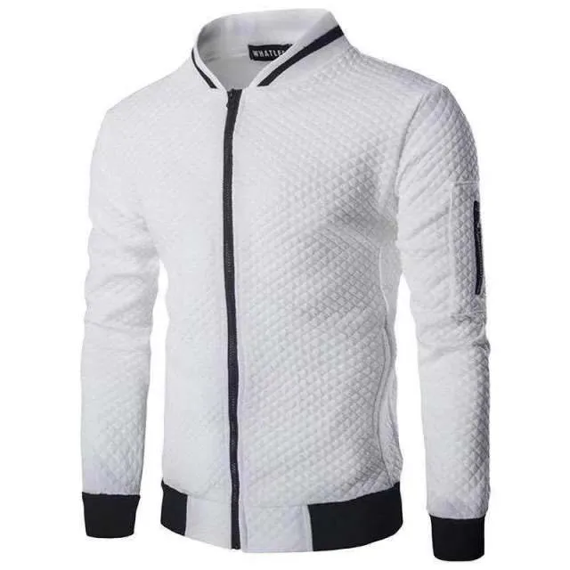 BAZO Design Men's Fashion Premium Quality White & Black Stripe Zipper Sweater Jacket