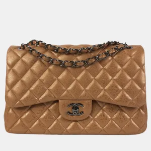 Bronze Leather Jumbo Classic Double Flap Shoulder Bag