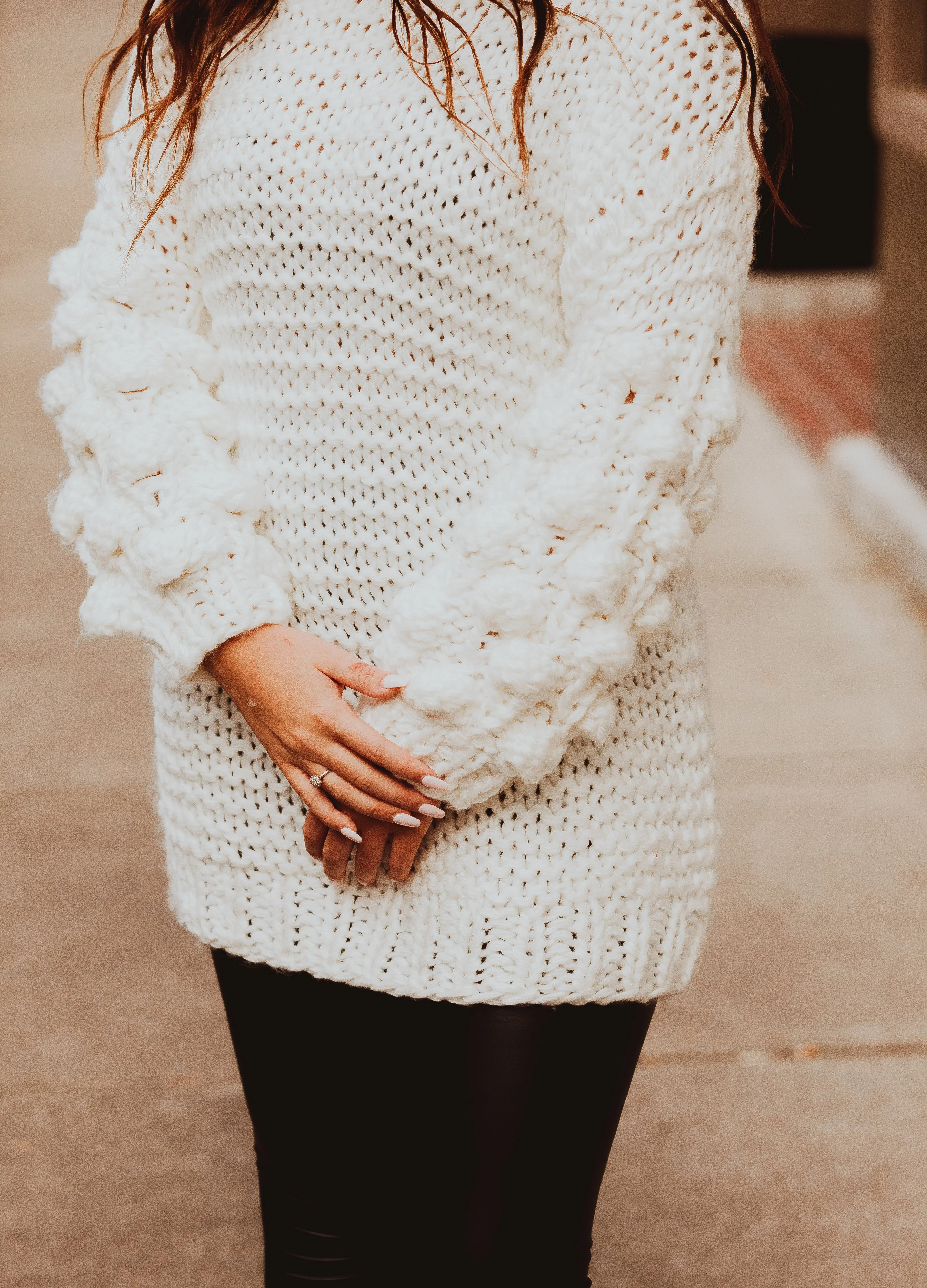 Bubble Sleeve Hand Knitted Sweater (Multiple Color Options)
