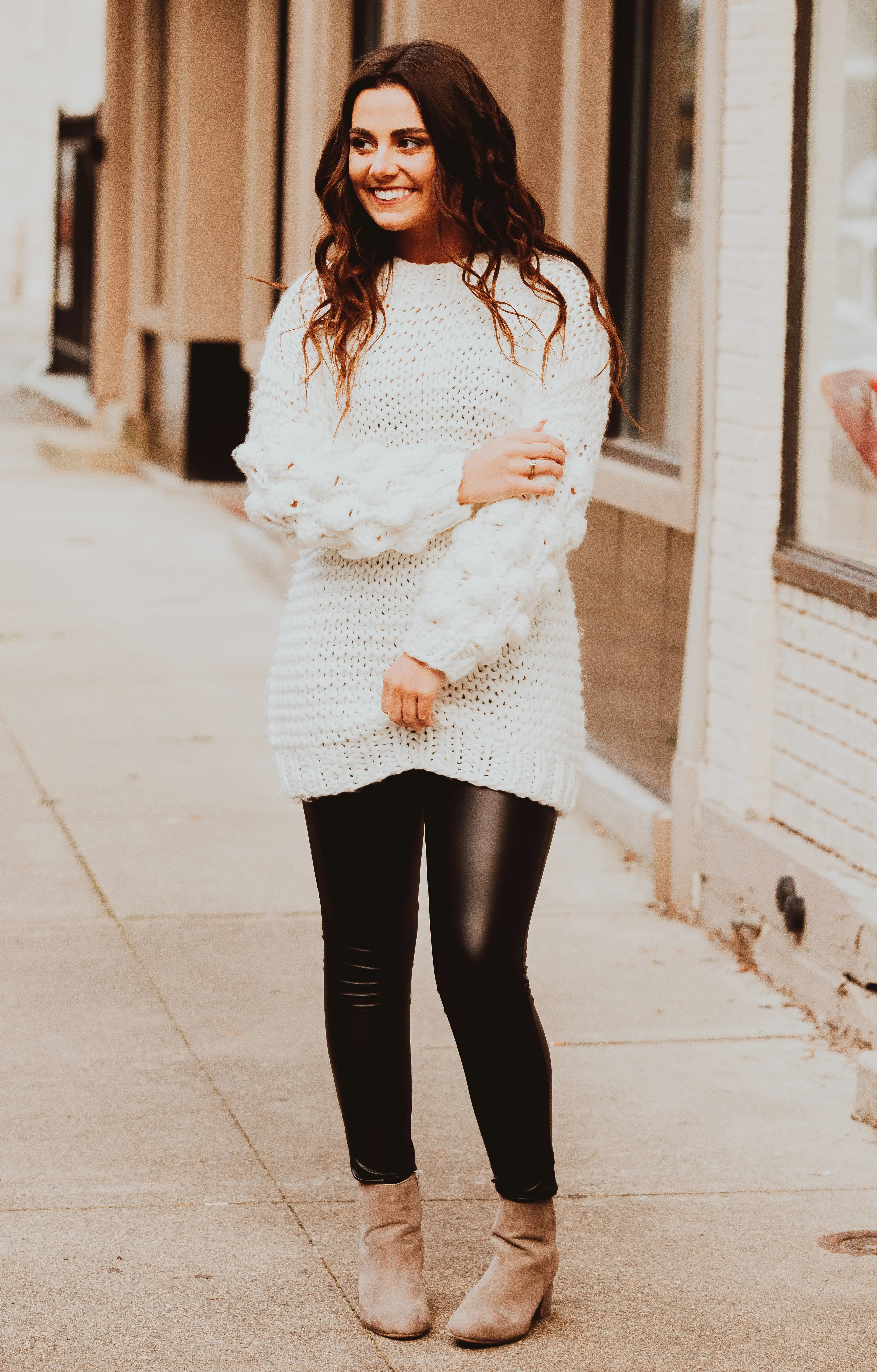Bubble Sleeve Hand Knitted Sweater (Multiple Color Options)