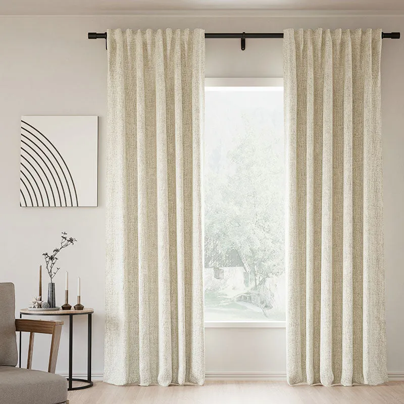 Sepia Ebony | Lille Linen Blackout Curtains Natural Modern Custom Drapes | Soft Top Back Tab