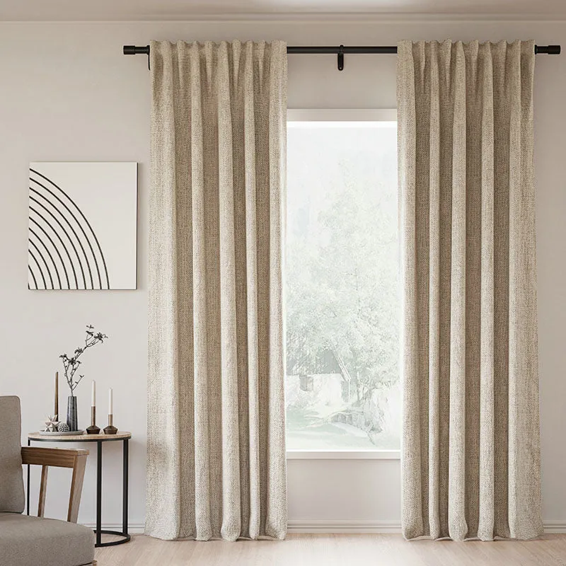 Sepia Ebony | Lille Linen Blackout Curtains Natural Modern Custom Drapes | Soft Top Back Tab