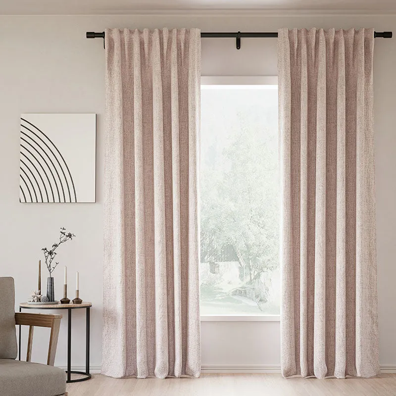 Sepia Ebony | Lille Linen Blackout Curtains Natural Modern Custom Drapes | Soft Top Back Tab