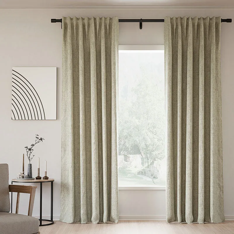Sepia Ebony | Lille Linen Blackout Curtains Natural Modern Custom Drapes | Soft Top Back Tab
