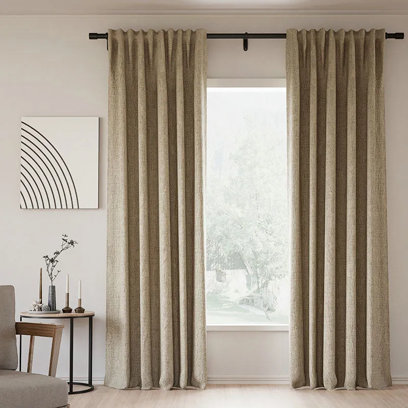 Sepia Ebony | Lille Linen Blackout Curtains Natural Modern Custom Drapes | Soft Top Back Tab