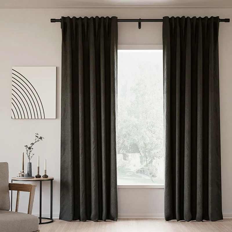 Sepia Ebony | Lille Linen Blackout Curtains Natural Modern Custom Drapes | Soft Top Back Tab