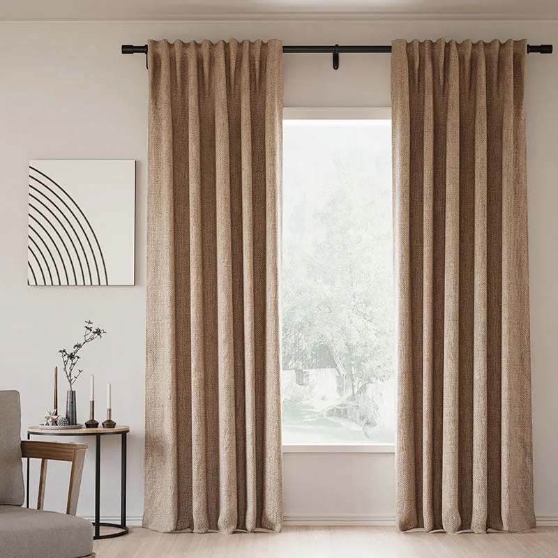 Sepia Ebony | Lille Linen Blackout Curtains Natural Modern Custom Drapes | Soft Top Back Tab