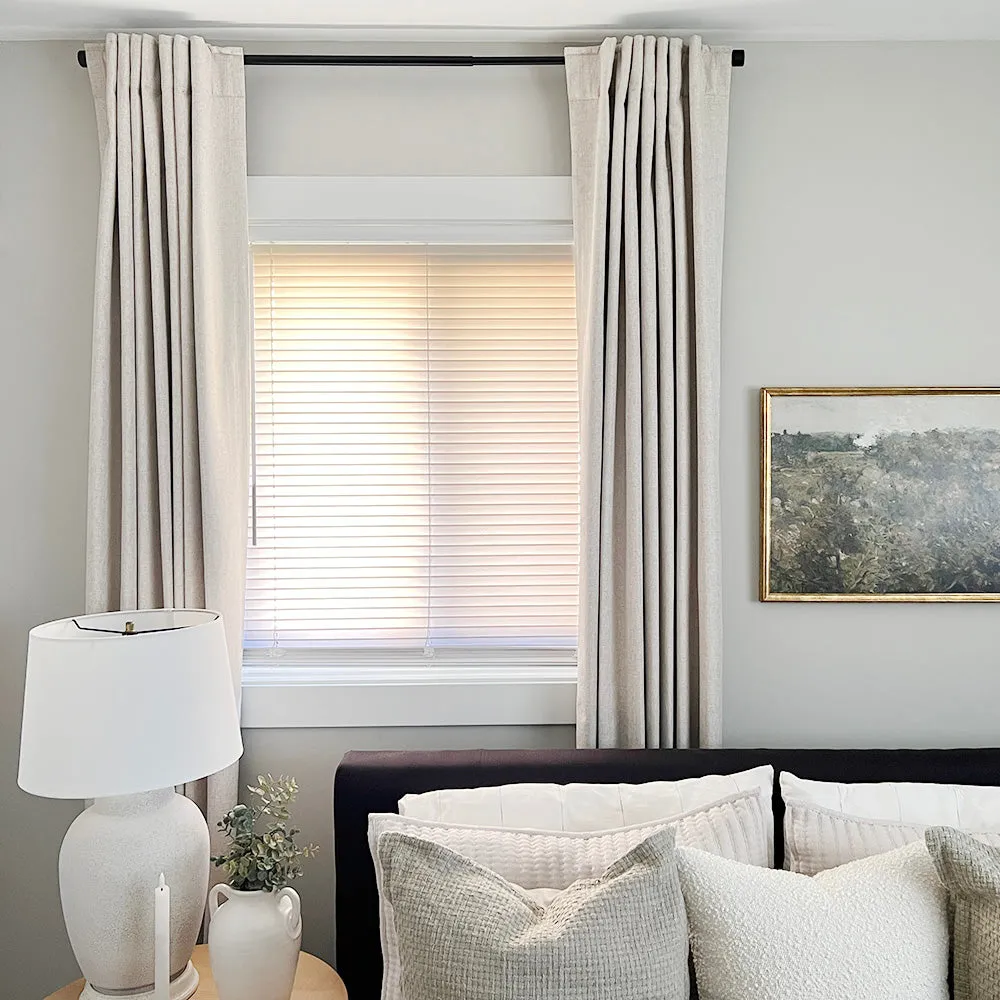 Sepia Ebony | Lille Linen Blackout Curtains Natural Modern Custom Drapes | Soft Top Back Tab
