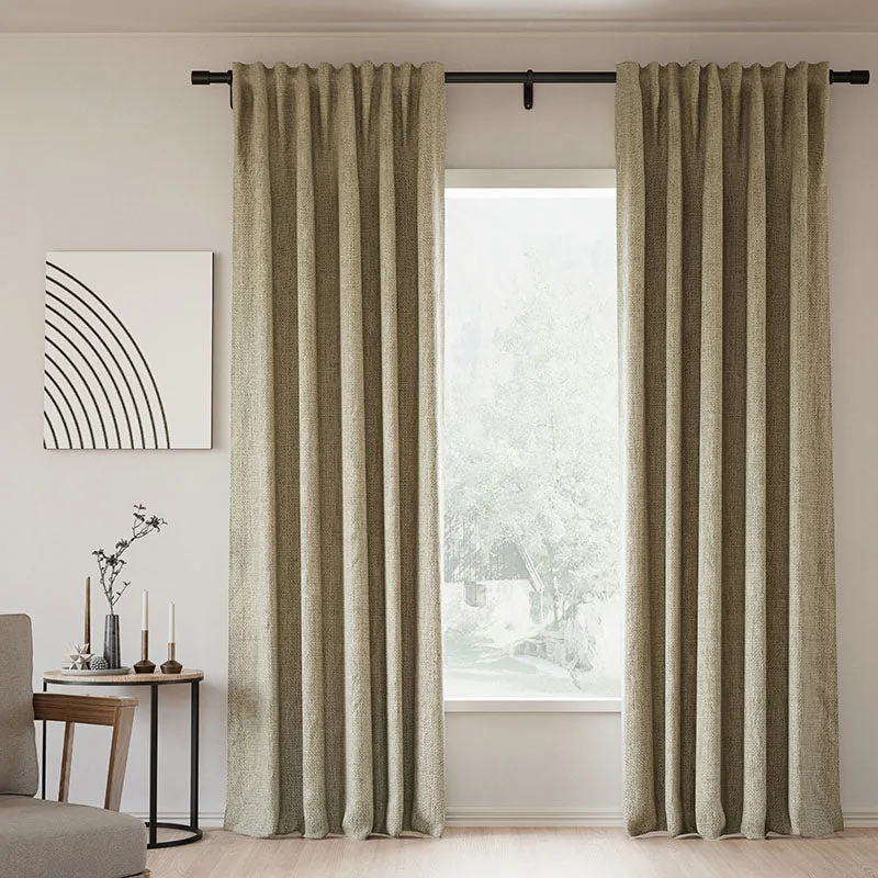 Sepia Ebony | Lille Linen Blackout Curtains Natural Modern Custom Drapes | Soft Top Back Tab