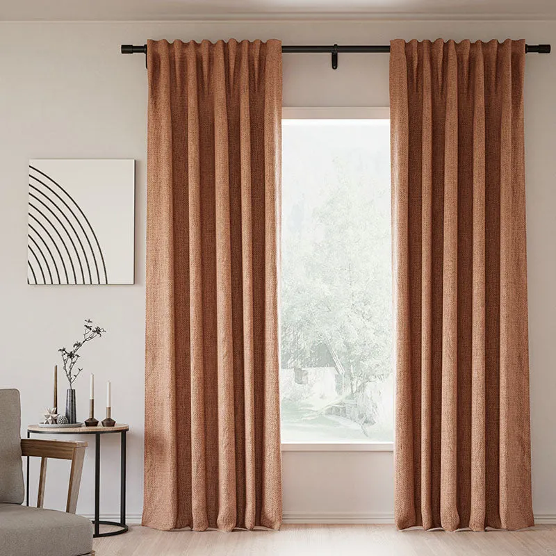 Sepia Ebony | Lille Linen Blackout Curtains Natural Modern Custom Drapes | Soft Top Back Tab