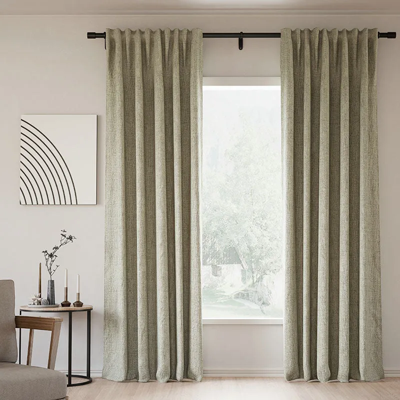 Sepia Ebony | Lille Linen Blackout Curtains Natural Modern Custom Drapes | Soft Top Back Tab