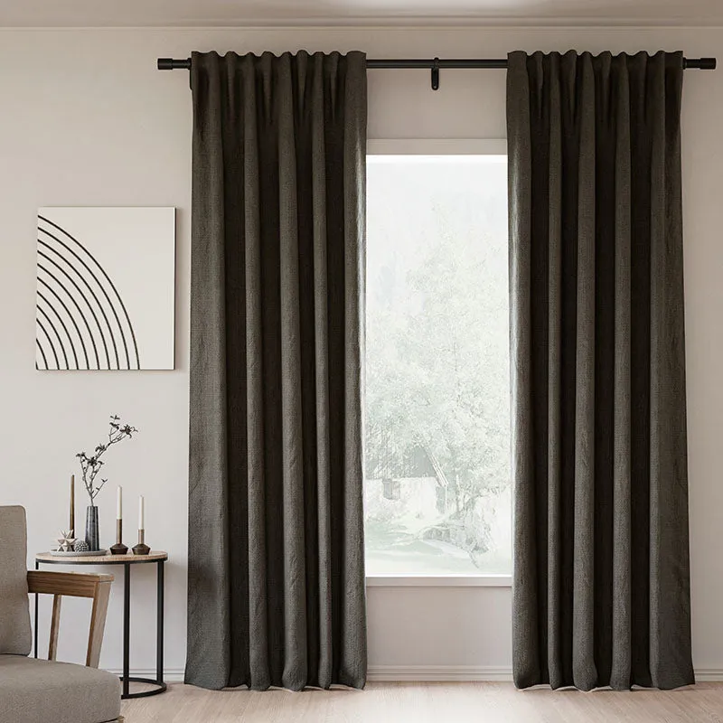 Sepia Ebony | Lille Linen Blackout Curtains Natural Modern Custom Drapes | Soft Top Back Tab