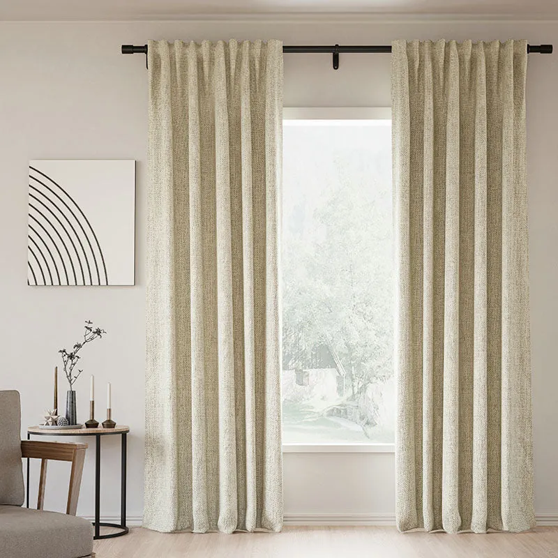 Sepia Ebony | Lille Linen Blackout Curtains Natural Modern Custom Drapes | Soft Top Back Tab