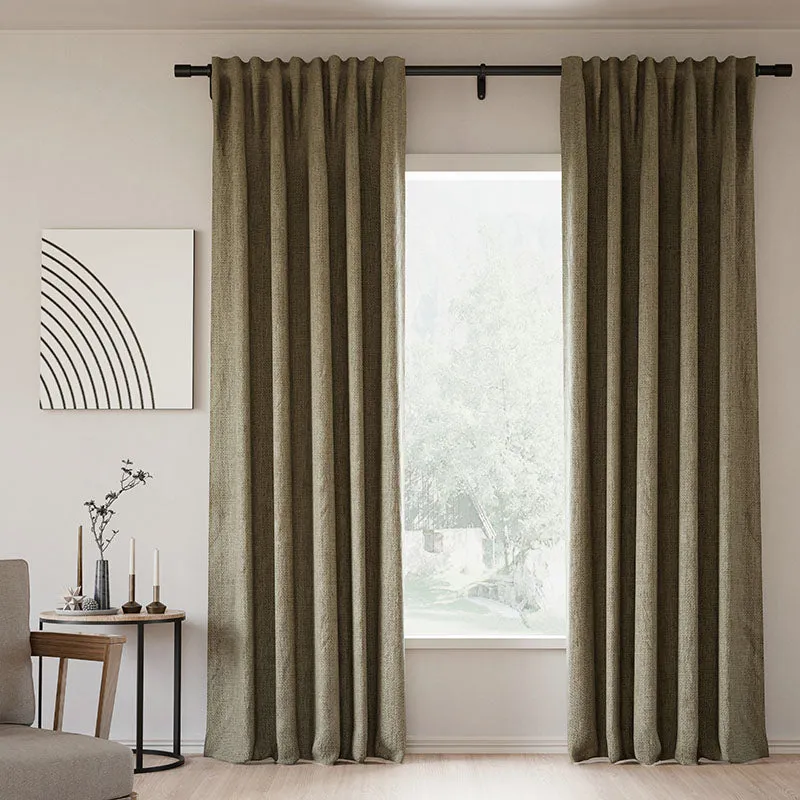 Sepia Ebony | Lille Linen Blackout Curtains Natural Modern Custom Drapes | Soft Top Back Tab