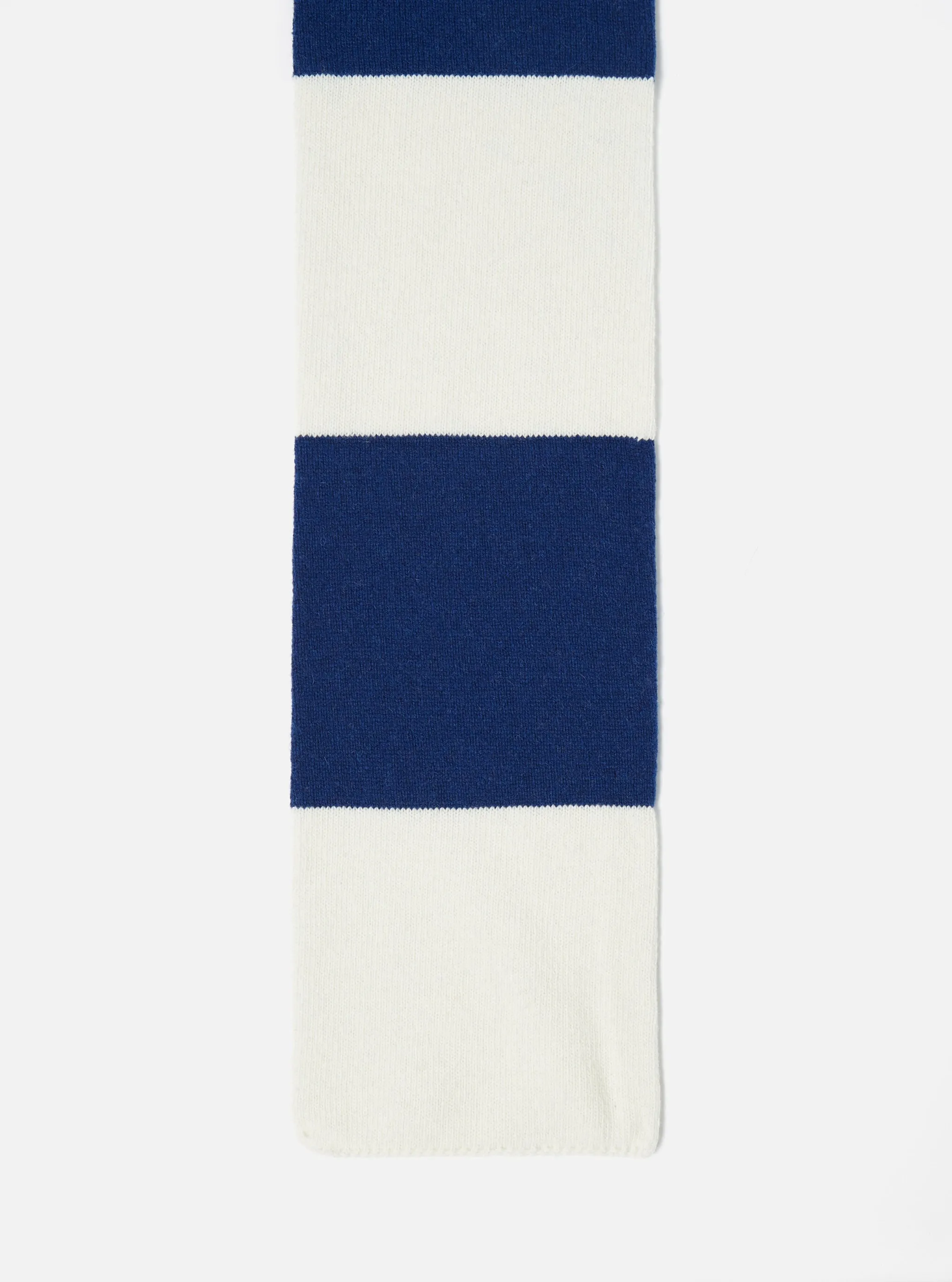 Universal Works Deluxe Football Scarf in Ecru/Blue Soft Wool