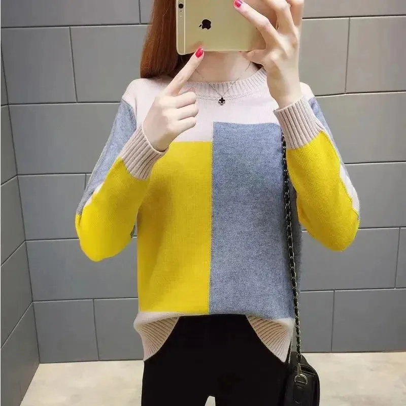 Women's Autumn Winter Patchwork Knitted Sweater
