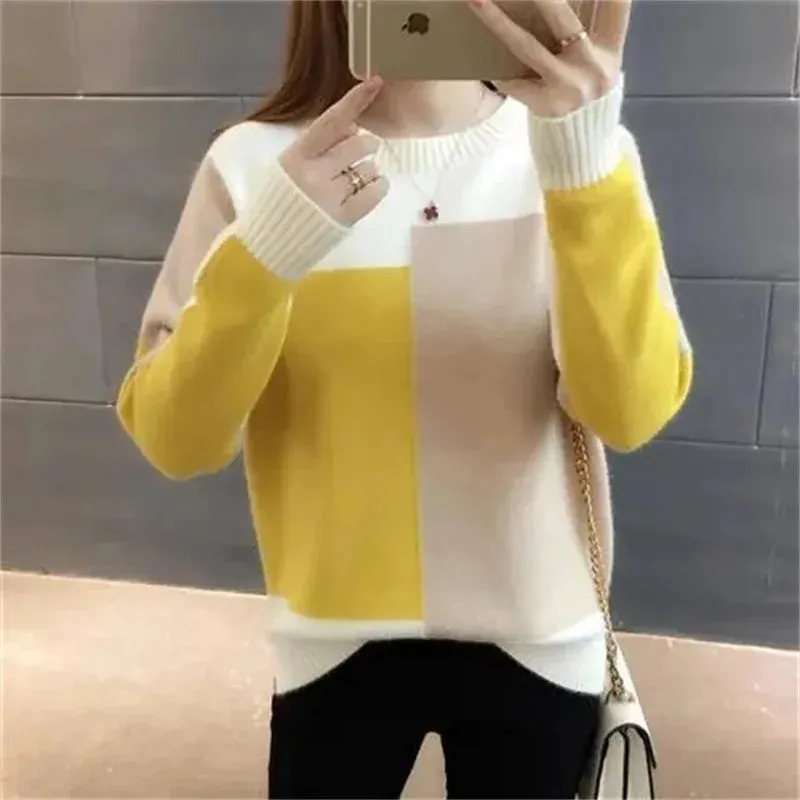 Women's Autumn Winter Patchwork Knitted Sweater