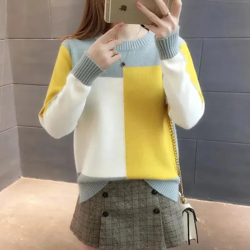 Women's Autumn Winter Patchwork Knitted Sweater