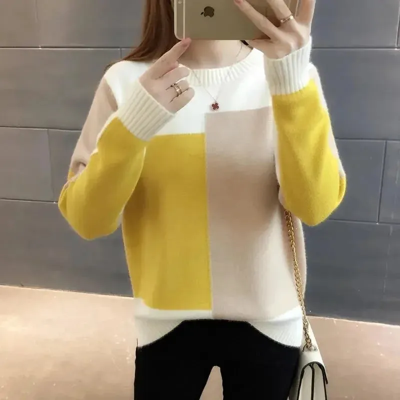 Women's Autumn Winter Patchwork Knitted Sweater