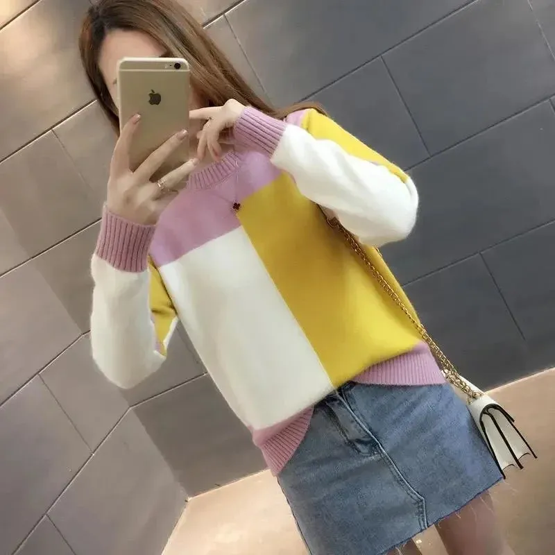 Women's Autumn Winter Patchwork Knitted Sweater